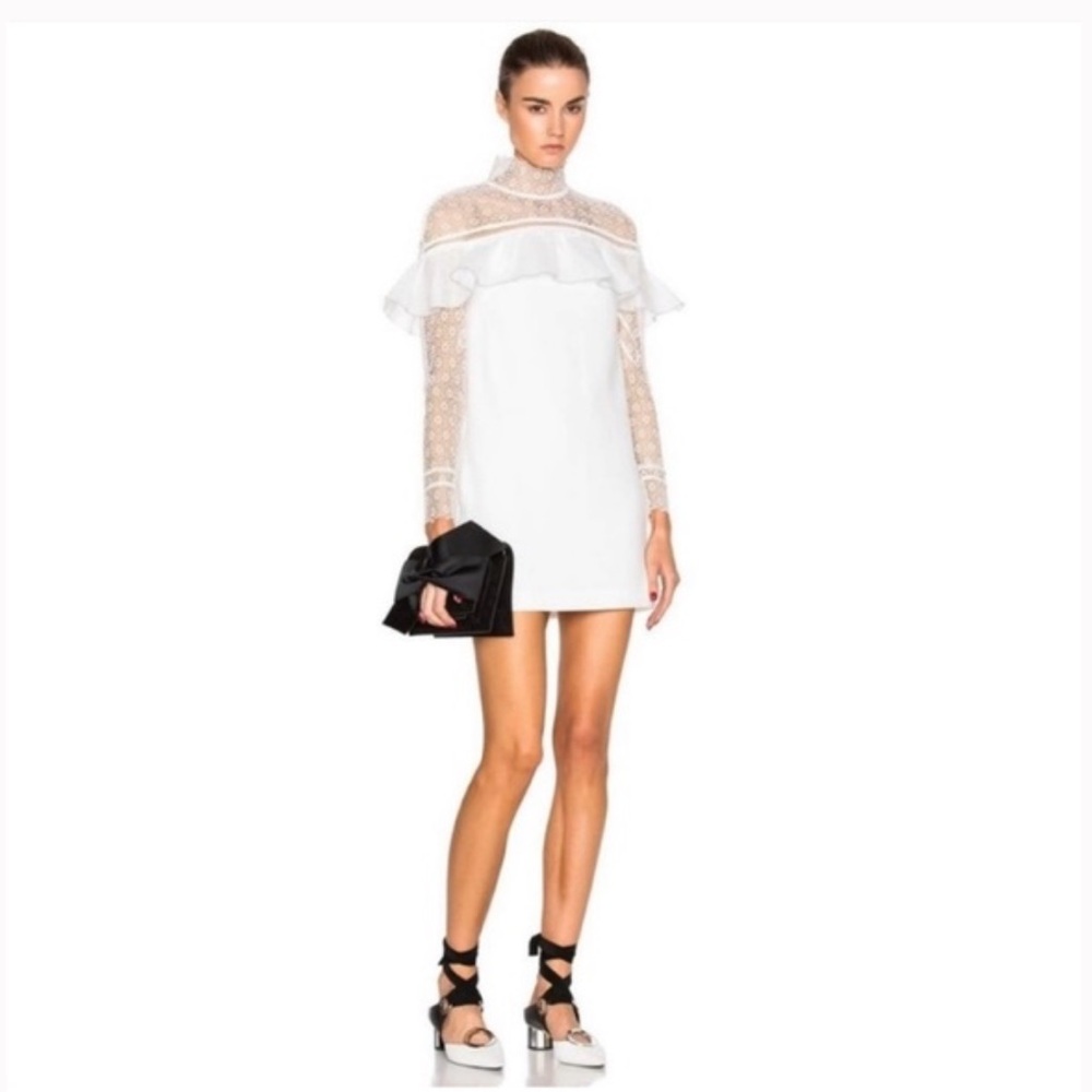 Self Portrait White Long Sleeve Dress Lace Wedding Party size 2